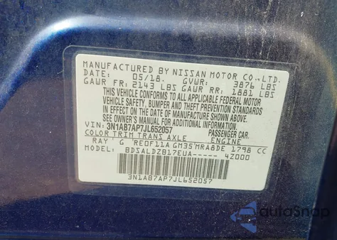 2018 Nissan Sentra Sv z USA, uszkodzony, nr VIN 3N1AB7AP7JL652057